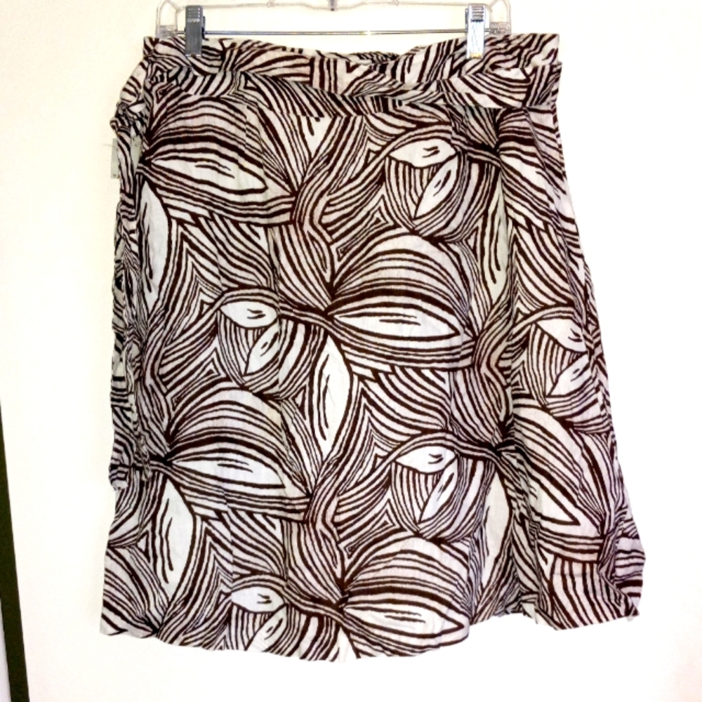 Talbots 14 petite linen A-Line skirt knee length brown/cream NWT